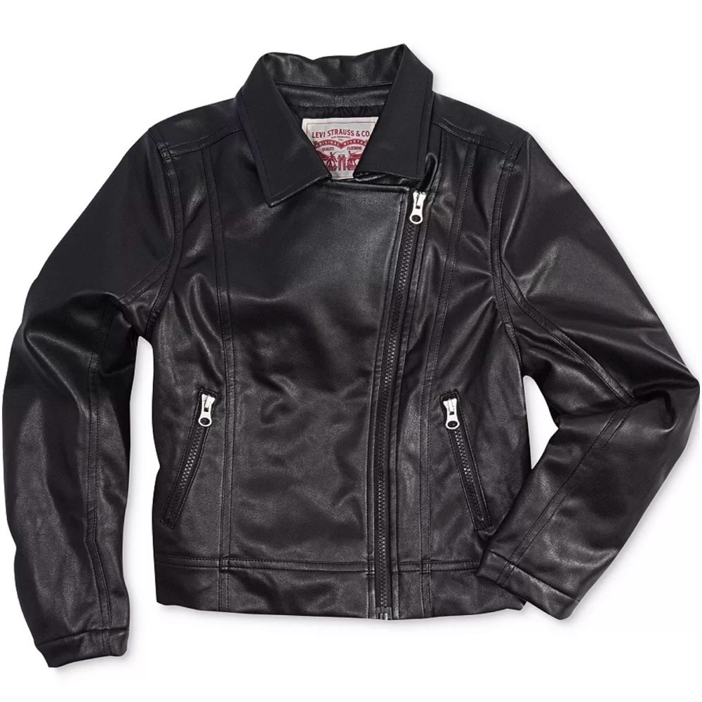 Levi's Big Girls Faux Leather Black Moto Jacket size 12-13 years Large
